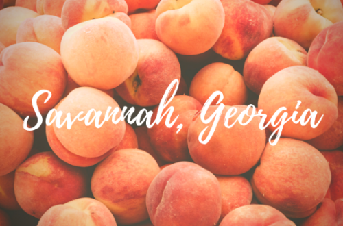 peaches with white Savannah Georgia script