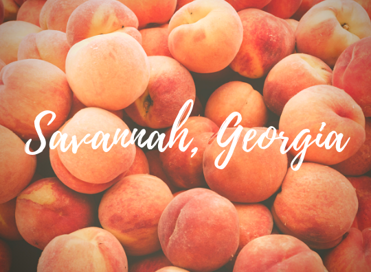 peaches with white Savannah Georgia script